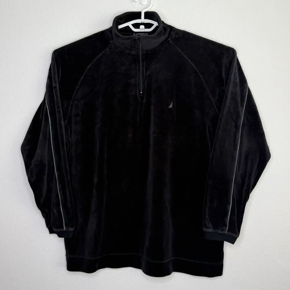 Vintage Nautica Velour Fleece Quarter Zip Pullover Black Men’s XL Sweater